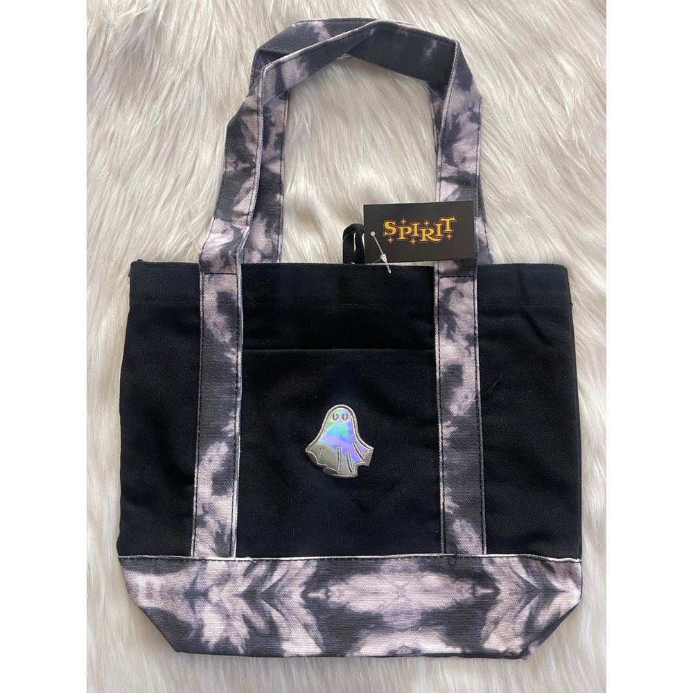 Spirit Halloween Black And Ghost  Canvas Mini Tote New